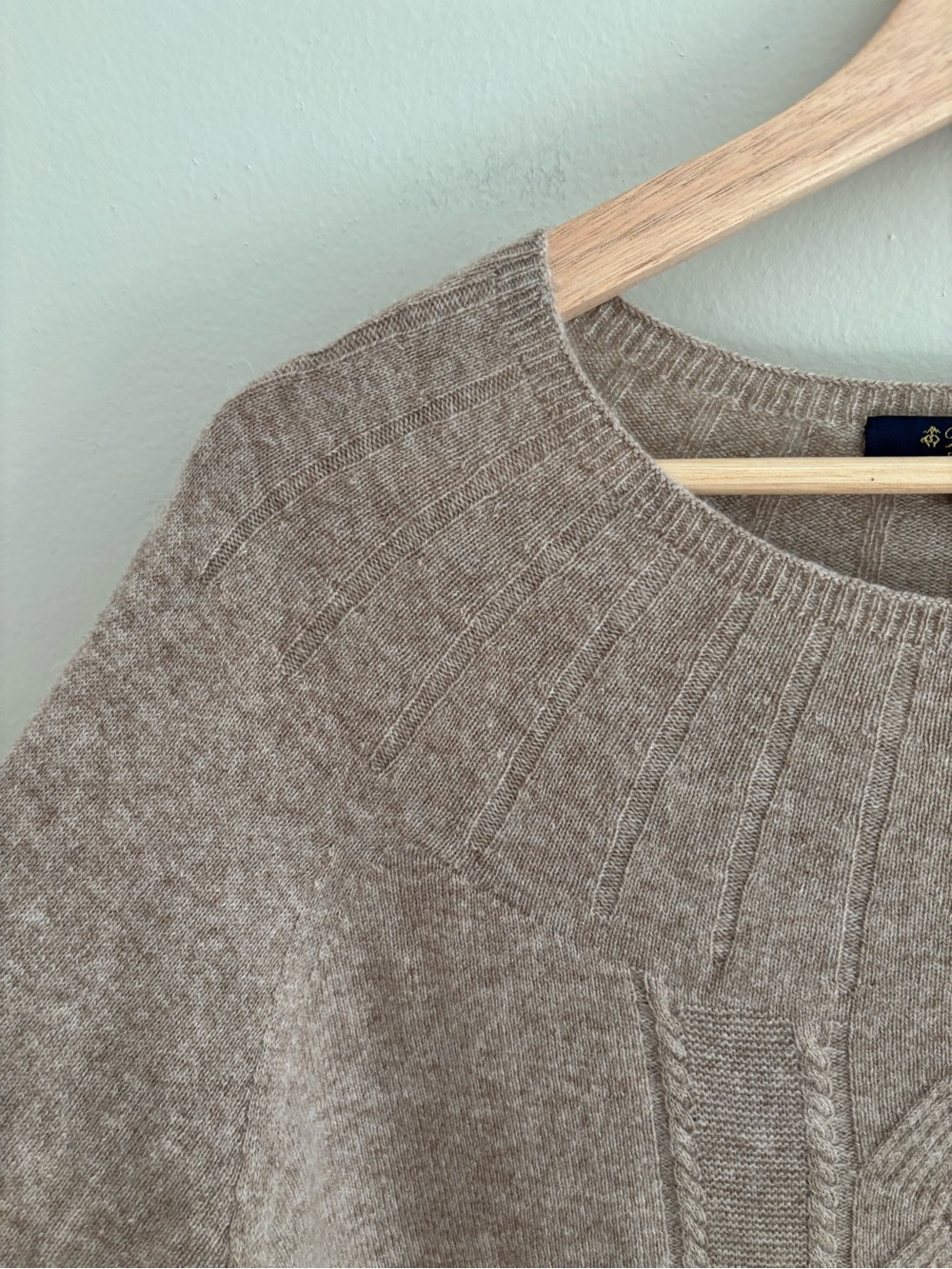 Brooks Brothers cashmere Taupe Cable-Front Crewneck Sweater - Picture 2 of 8